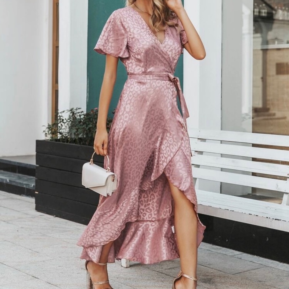 SHEIN dusty pink leopard wrap dress